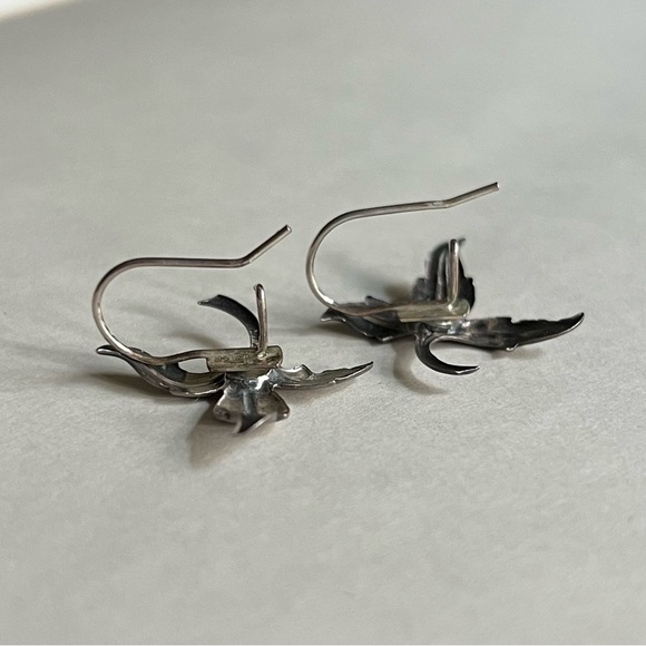 Antique Silver Leaf Earrings, Sterling Silver Conversion Dangle Earrings - Picture 4 of 5